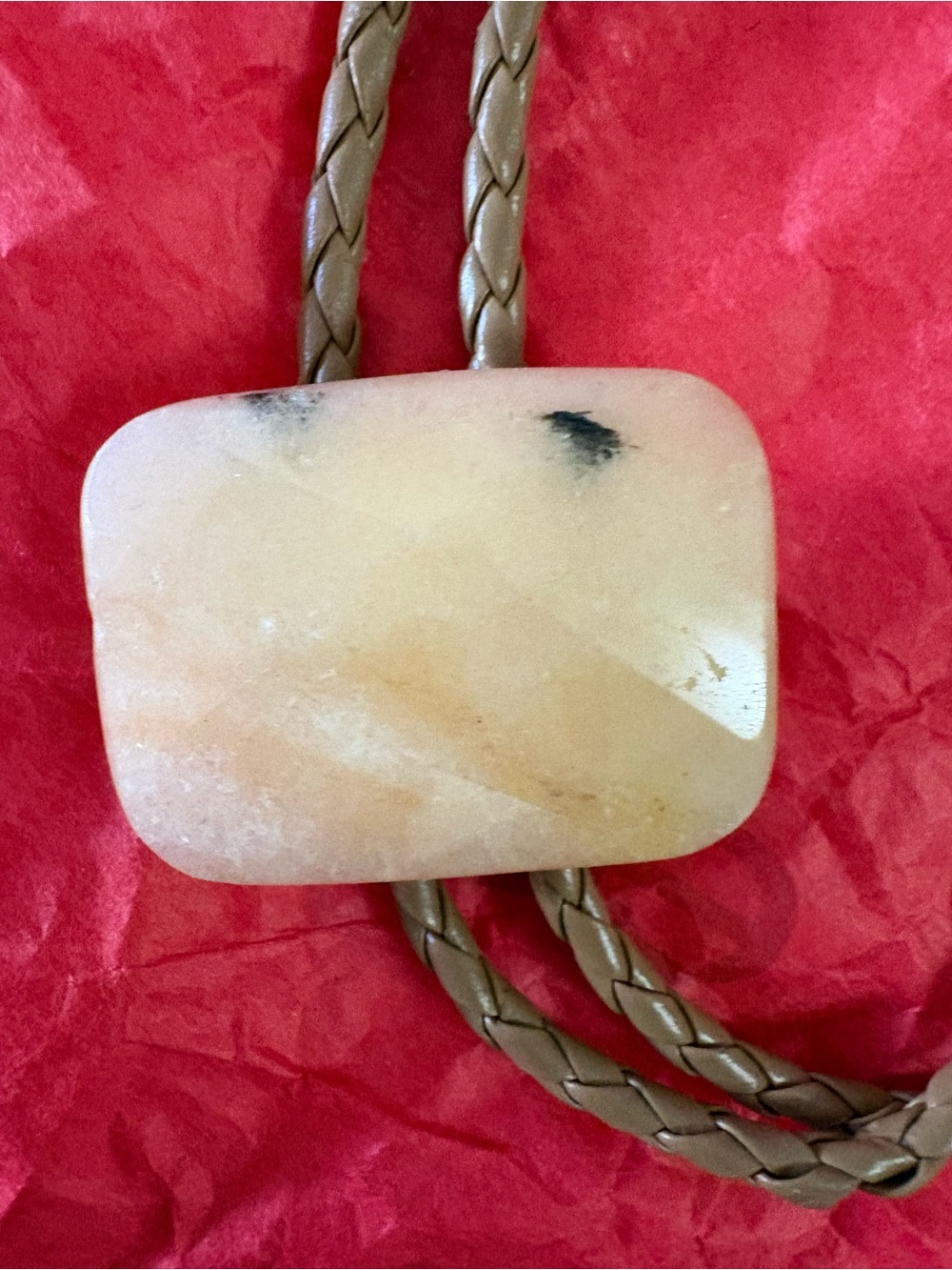 Handcrafted Beige Stone Bolo Tie Necklace
